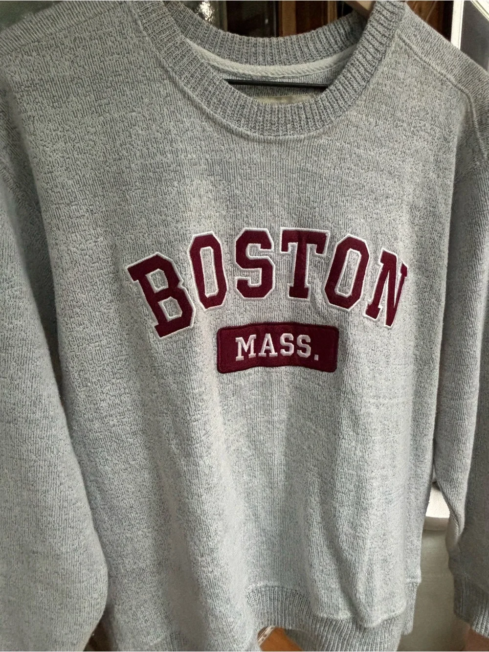 Gray Crewneck Sweatshirt with Maroon Boston